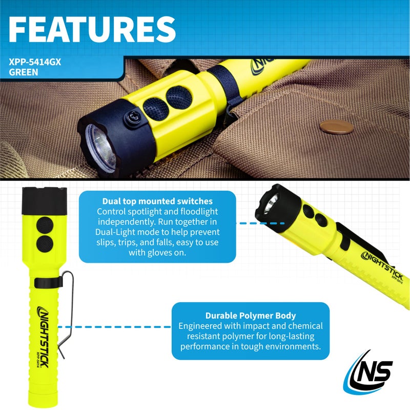 Nightstick XPP-5414GX Intrinsically Safe Dual-Light Flashlight w/Magnet-2 AA (not Included) -Green-UL913 / ATEX, Multicolor - Image 3